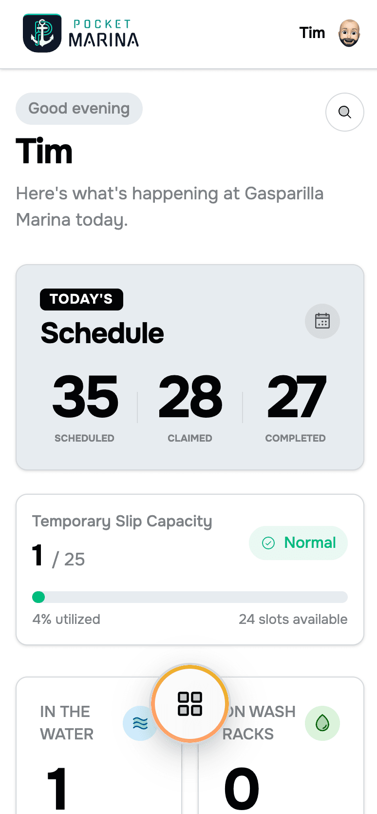 Pocket Marina mobile dashboard